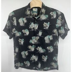 Tommy Bahama Island Modern Fit Shirt Large Silk Black Blue Green Floral